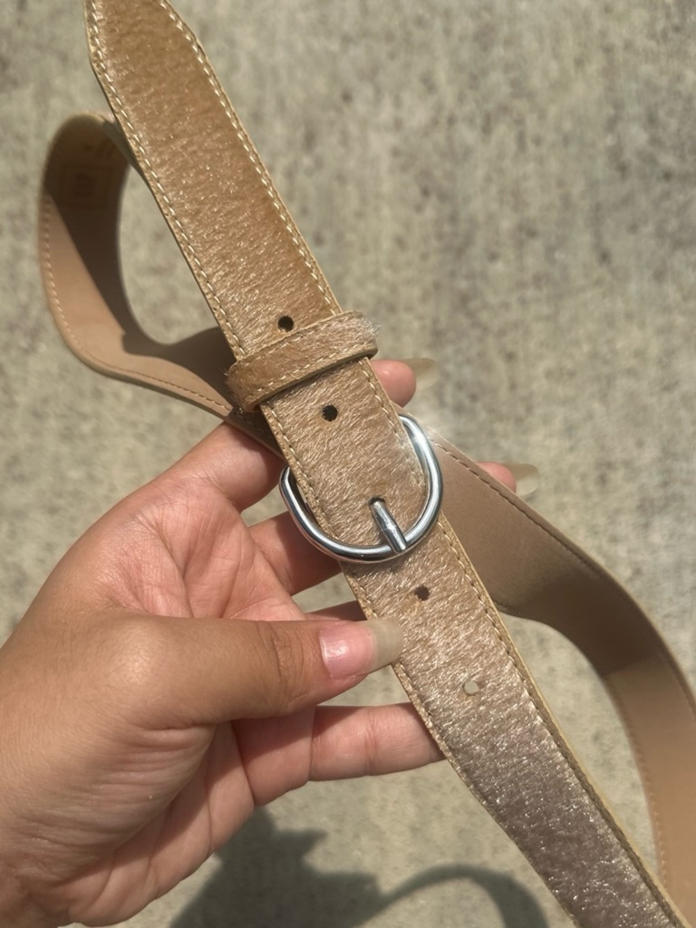 GAP Tan Haircalf Belt with Silver Rounded Buckle